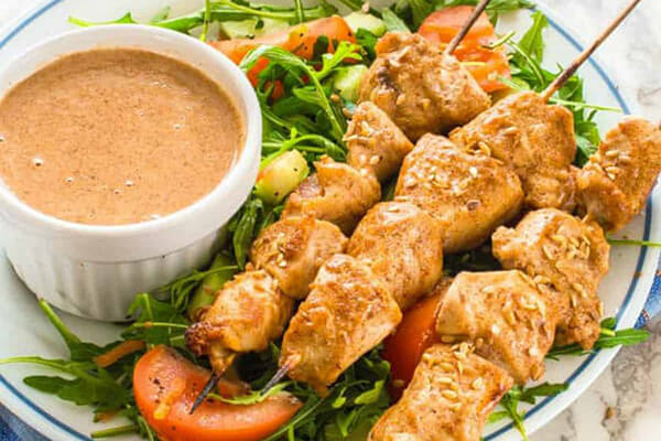 Chicken Skewers with Creamy Almond Sauce